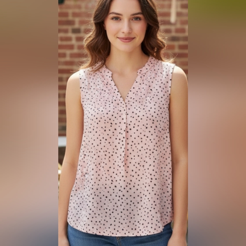 Talbots Pink Sleeveless Polka Dot V-Neck Blouse P